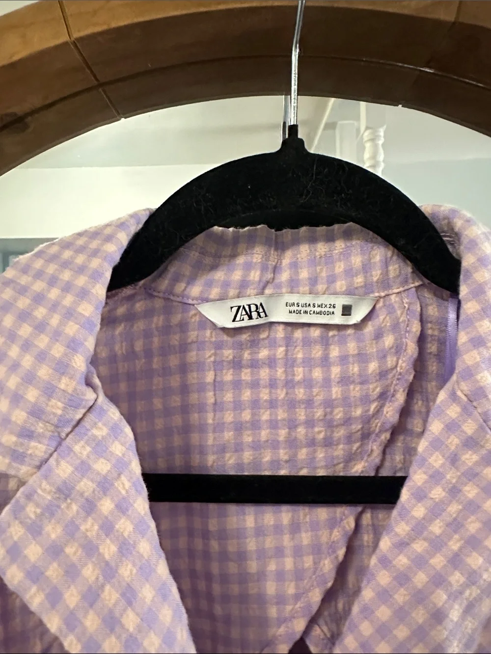 Zara Lavender Gingham Tie-Back Crop Blouse,m